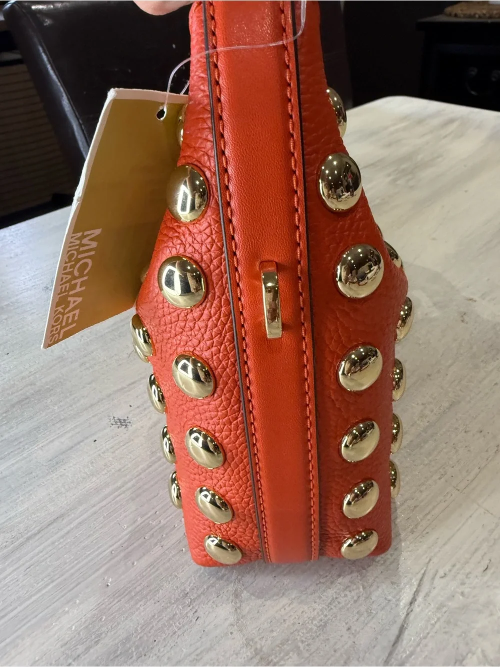 Michael Kors Ember Red Clay Studded Leather Crossbody Hobo